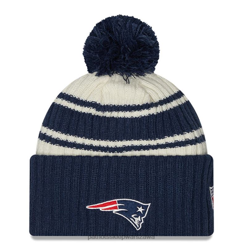 Patriots Jersey Dzieci New Era kremowo-granatowy 2022 sideline sportowa dzianinowa czapka z mankietami Akcesoria 6RBB2993
