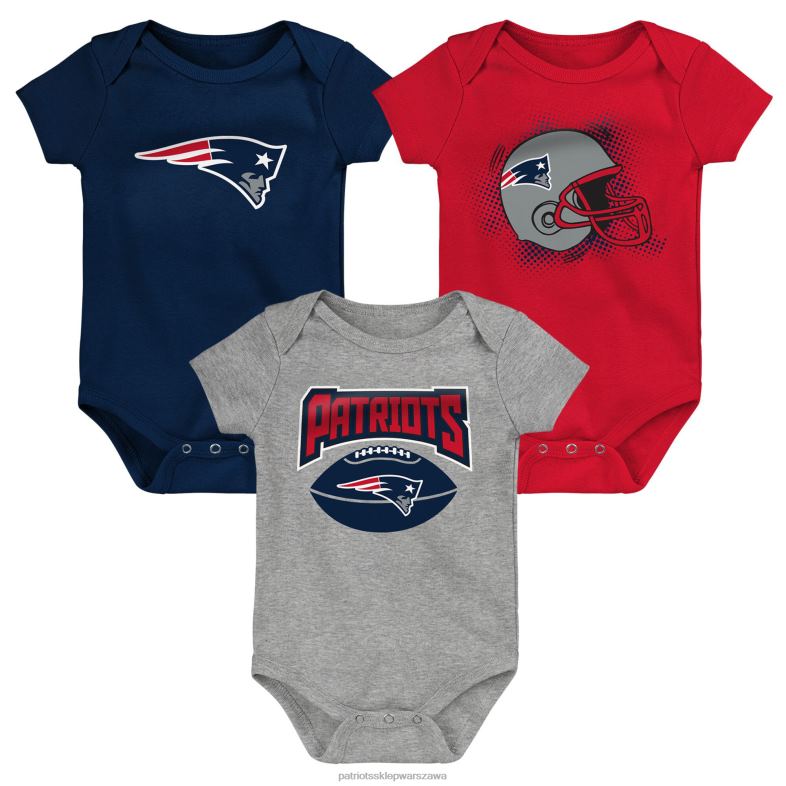 Patriots Jersey Dzieci Niemowlęce granatowo/czerwono/szary melanżowy zestaw 3 sztuk na body odzież 6RBB3066