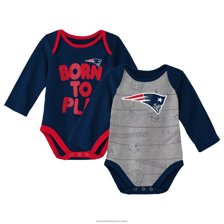 Patriots Jersey Dzieci noworodek i niemowlę granatowy/szary melanżowy dwupak body z długim rękawem born to win odzież 6RBB3076
