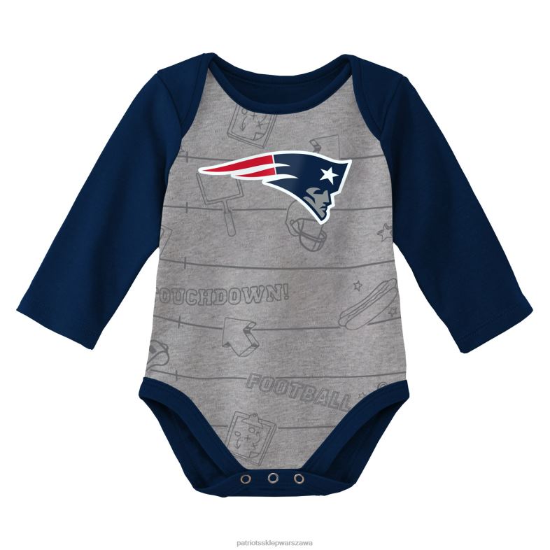 Patriots Jersey Dzieci noworodek i niemowlę granatowy/szary melanżowy dwupak body z długim rękawem born to win odzież 6RBB3076