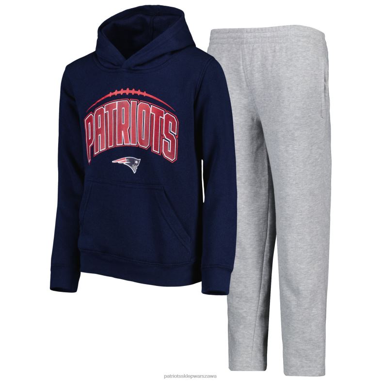 Patriots Jersey Dzieci Granatowo-szary melanżowy podwójny sweter z kapturem i spodniami odzież 6RBB3041