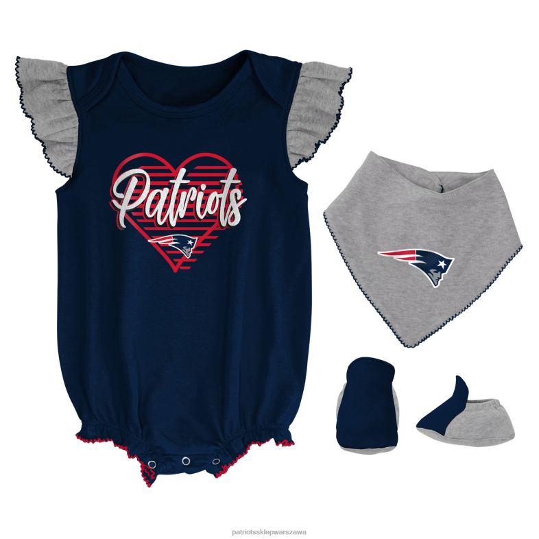 Patriots Jersey Dzieci dziewczęcy zestaw dla noworodków i niemowląt granatowy/szary melanżowy all the love, zestaw śliniaczek i buciki odzież 6RBB3068