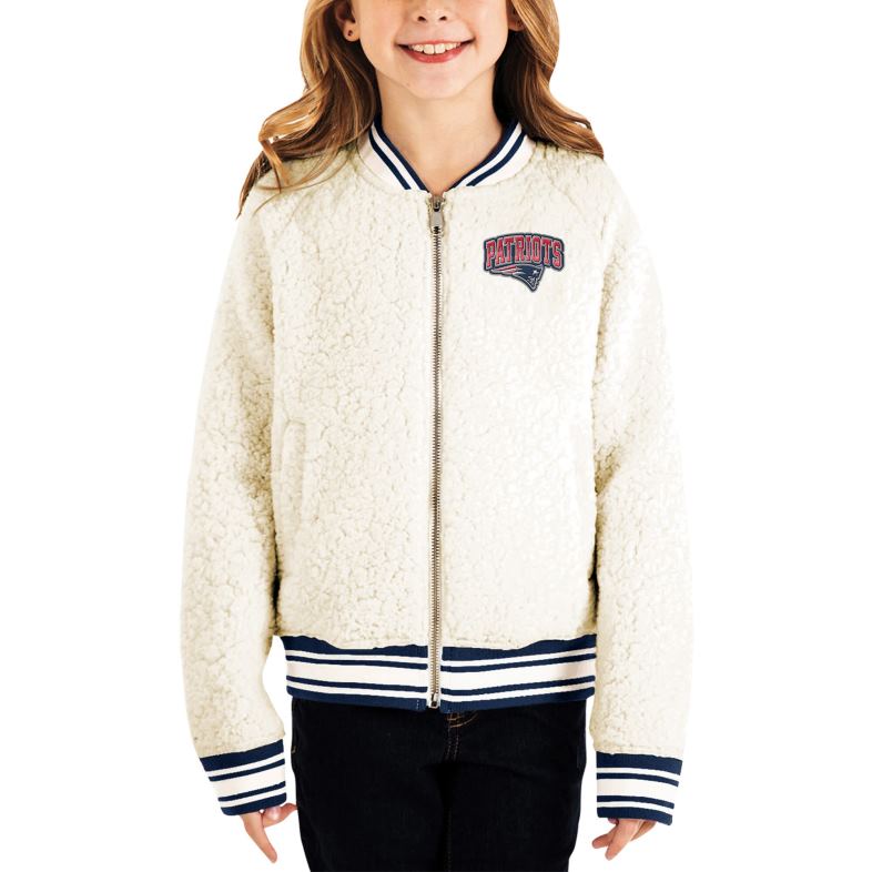 Patriots Jersey Dzieci dziewczęca bluza raglanowa z kremowym sherpą i pełnym zamkiem błyskawicznym New Era odzież 6RBB3043