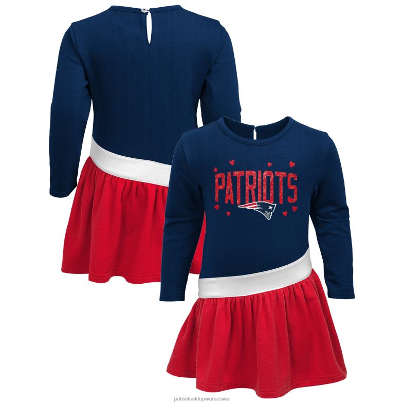 Patriots Jersey Dzieci dziewczęca, granatowa/czerwona sukienka z dżerseju z potrójną mieszanką serca odzież 6RBB2942