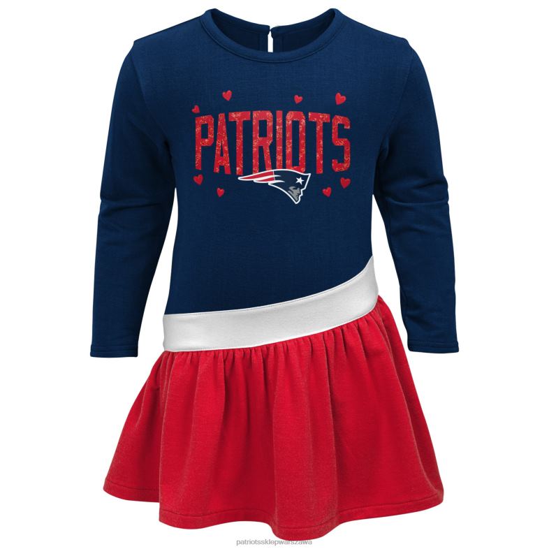 Patriots Jersey Dzieci dziewczęca, granatowa/czerwona sukienka z dżerseju z potrójną mieszanką serca odzież 6RBB2942