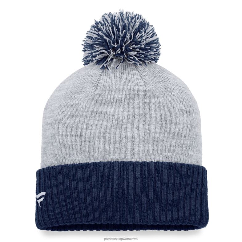 Patriots Jersey kobiety Fanatics markowa czapka z dzianiny w kolorze szarego popiołu z mankietami i pomponem Akcesoria 6RBB2292