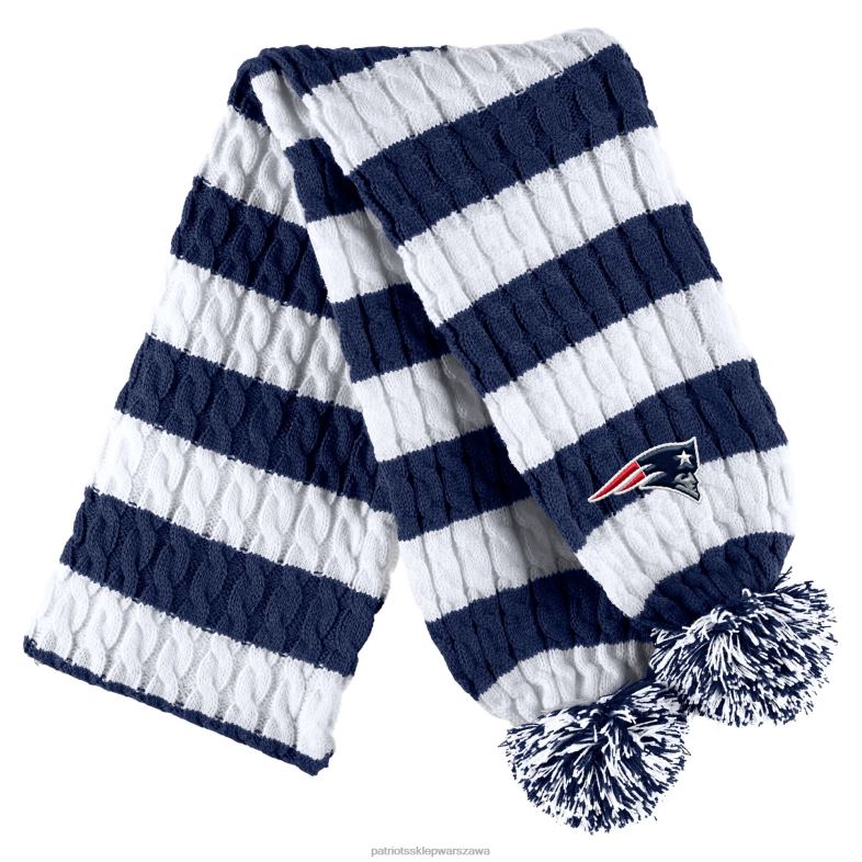 Patriots Jersey kobiety wear by erin andrews Granatowo-biała dzianinowa czapka w prążki z pomponem i szalikiem Akcesoria 6RBB2285