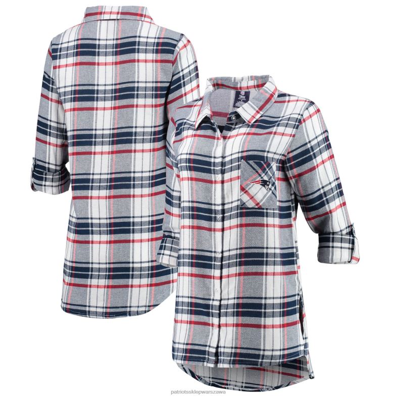 Patriots Jersey kobiety Concepts sport granatowo-czerwona flanelowa koszula nocna zapinana na guziki z długimi rękawami odzież 6RBB2877