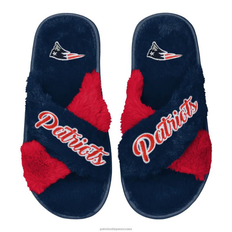 Patriots Jersey kobiety Foco granatowe dwukolorowe klapki ze sztucznego futra typu crossover obuwie 6RBB2250