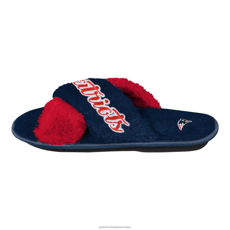 Patriots Jersey kobiety Foco granatowe dwukolorowe klapki ze sztucznego futra typu crossover obuwie 6RBB2250
