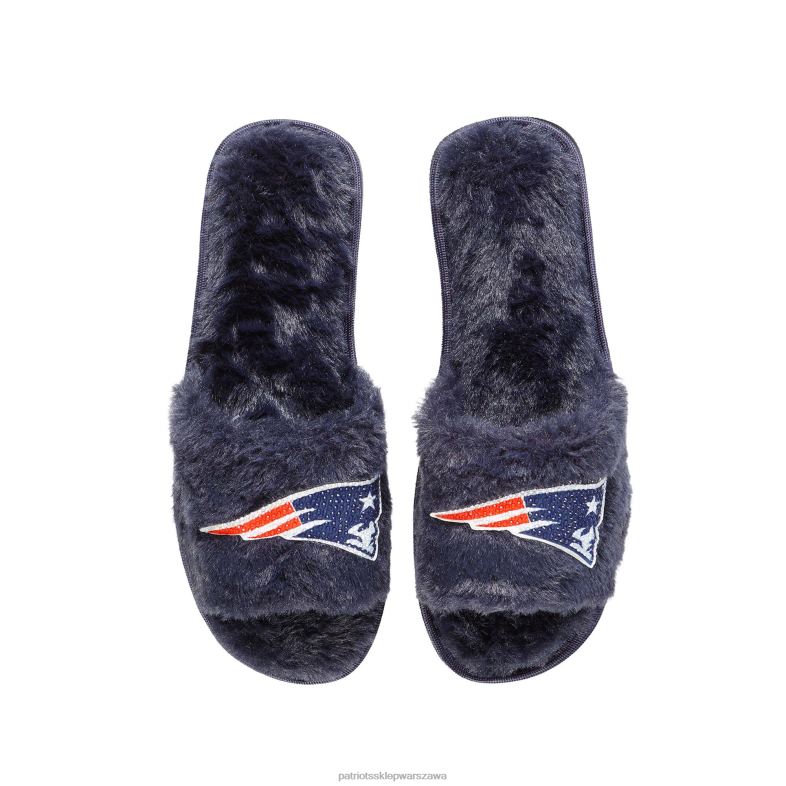 Patriots Jersey kobiety Foco granatowe puszyste kapcie z kryształkami górskimi obuwie 6RBB2237