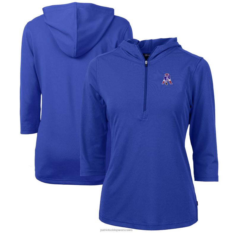 Patriots Jersey kobiety Cut & Buck Royal Throwback Logo Cnota Eco Pique Bluza z kapturem i suwakiem do połowy z rękawem 3/4 odzież 6RBB901