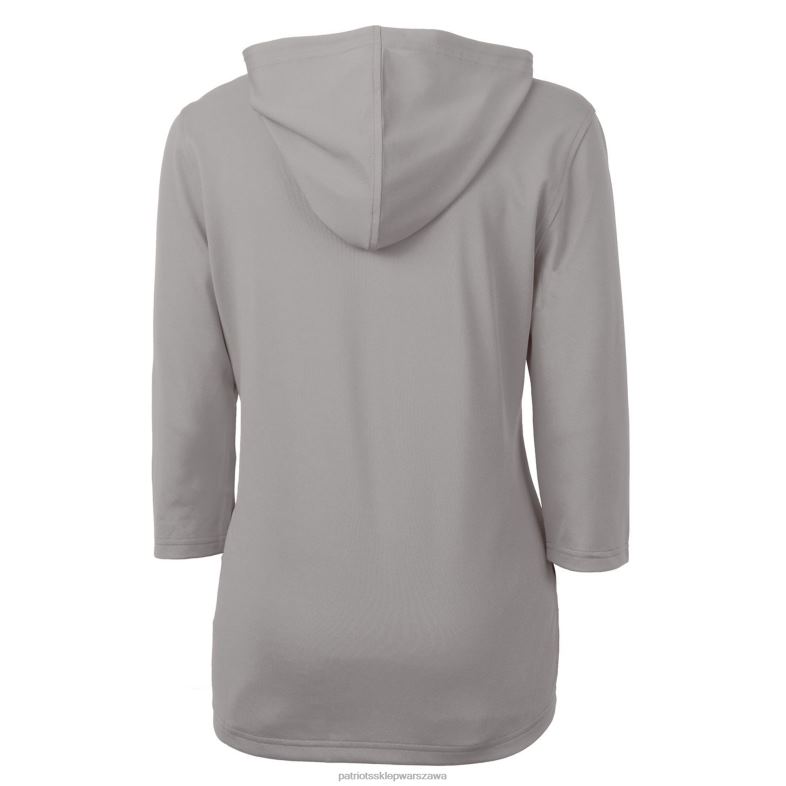 Patriots Jersey kobiety Cutter & Buck Grey Throwback Logo Cnota Eco Pique Bluza z kapturem i suwakiem do połowy z rękawem 3/4 odzież 6RBB1081