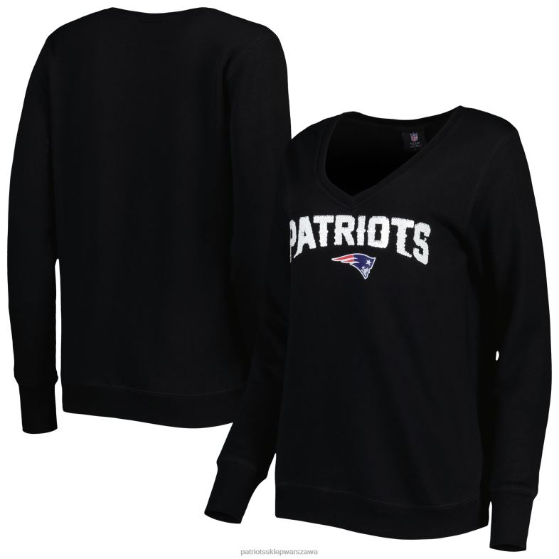 Patriots Jersey kobiety Czarna bluza cuce z cekinowym logo i dekoltem w szpic odzież 6RBB2390