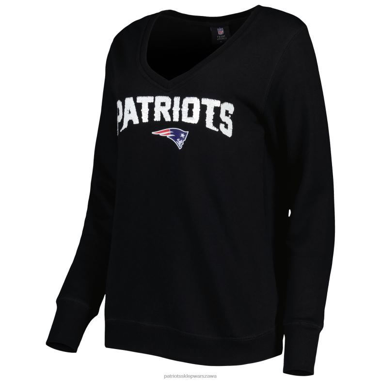 Patriots Jersey kobiety Czarna bluza cuce z cekinowym logo i dekoltem w szpic odzież 6RBB2390