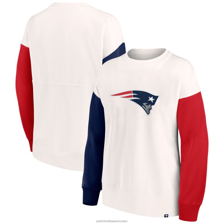 Patriots Jersey kobiety Fanatics brandowana biała bluza z logo z blokami kolorów i podstawowym logo odzież 6RBB2347