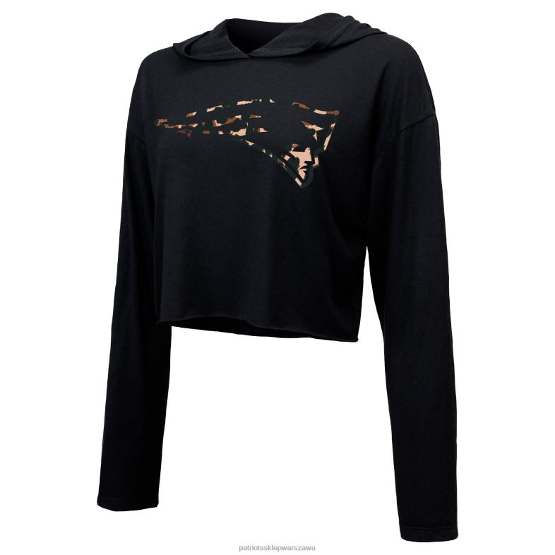 Patriots Jersey kobiety Majestic Threads Mac Jones Black Leopard Nazwa i numer gracza z długim rękawem i skróconą bluzą z kapturem odzież 6RBB2387
