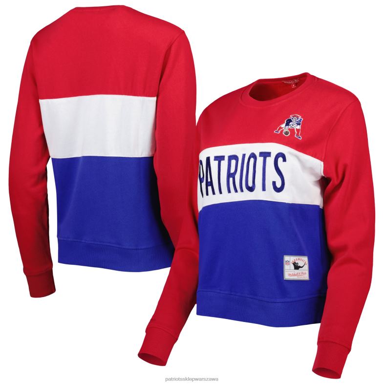 Patriots Jersey kobiety Mitchell & Ness Royal/czerwony pulower z blokami kolorów odzież 6RBB2368