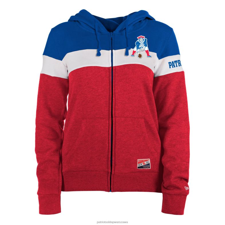 Patriots Jersey kobiety New Era czerwono-granatowa bluza z kapturem z blokami kolorów i suwakiem na całej długości odzież 6RBB2321