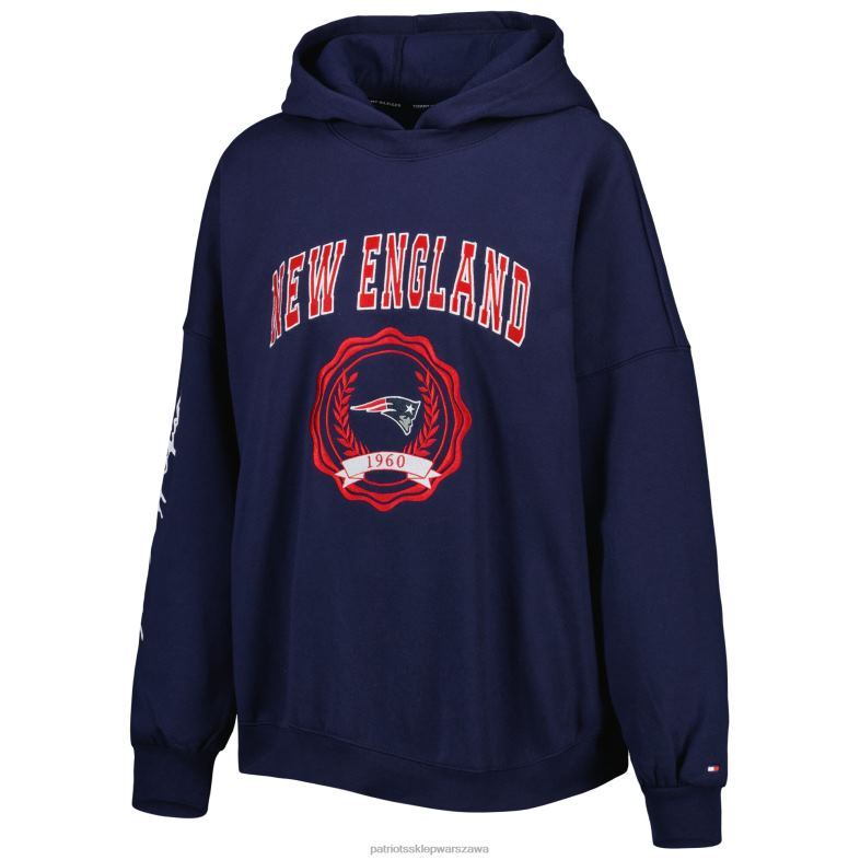 Patriots Jersey kobiety Tommy Hilfiger granatowa bluza z kapturem becca z opadającymi ramionami odzież 6RBB2404