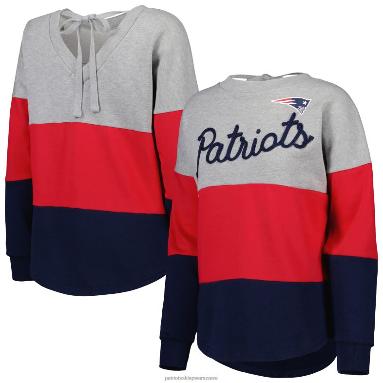 Patriots Jersey kobiety Touch Heather Grey/Granatowa bluza z głębokim dekoltem w szpic z tyłu do pasa odzież 6RBB2353