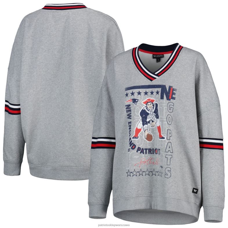 Patriots Jersey kobiety bluza z dekoltem w serek w stylu vintage w kolorze dzikiego kolektywu w kolorze szarego melanżu odzież 6RBB2367