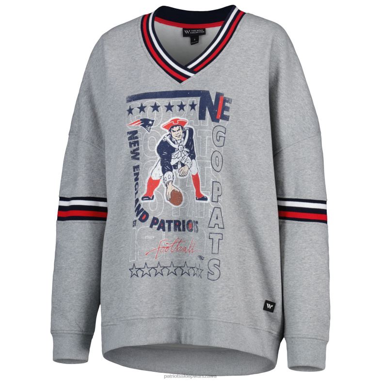 Patriots Jersey kobiety bluza z dekoltem w serek w stylu vintage w kolorze dzikiego kolektywu w kolorze szarego melanżu odzież 6RBB2367