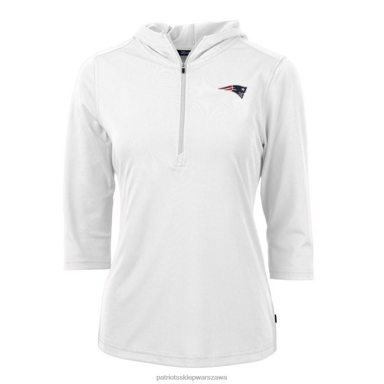 Patriots Jersey kobiety cut & buck biała cnota eco pique bluza z kapturem i rękawem 3/4 zapinana na suwak odzież 6RBB1104