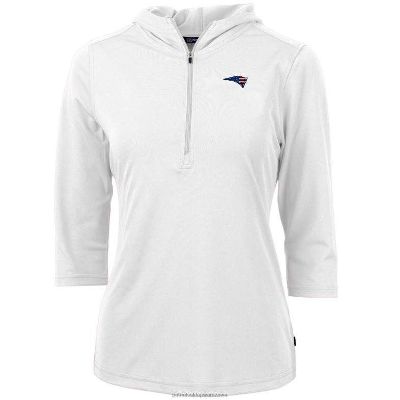 Patriots Jersey kobiety cut & buck biała cnota eko pique bluza z kapturem z rękawem 3/4 i suwakiem do połowy odzież 6RBB1080