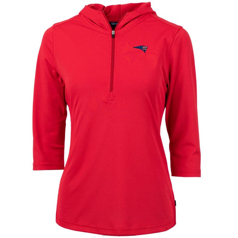 Patriots Jersey kobiety cut & buck czerwona cnota eco pique bluza z kapturem i suwakiem do połowy z rękawem 3/4 odzież 6RBB1079