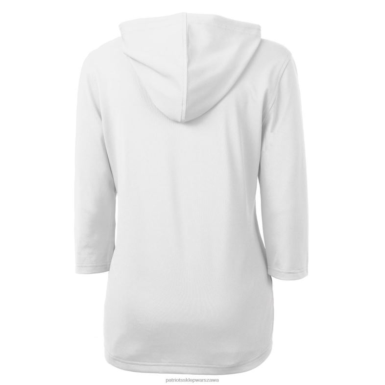 Patriots Jersey kobiety kuter & buck biała bluza z kapturem i zapięciem na suwak z krótkim rękawem logo cnota eco pique odzież 6RBB1082