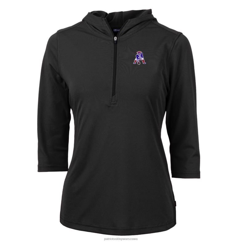 Patriots Jersey kobiety kuter & buck czarna bluza z kapturem i zapięciem na zamek błyskawiczny z krótkim rękawem logo cnota eco pique odzież 6RBB917