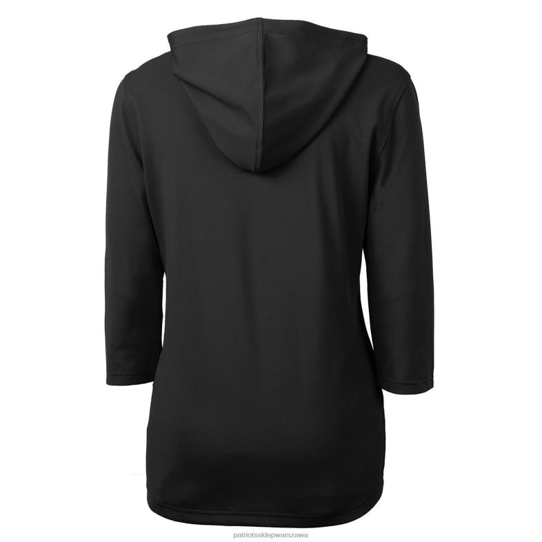 Patriots Jersey kobiety kuter & buck czarna bluza z kapturem i zapięciem na zamek błyskawiczny z krótkim rękawem logo cnota eco pique odzież 6RBB917