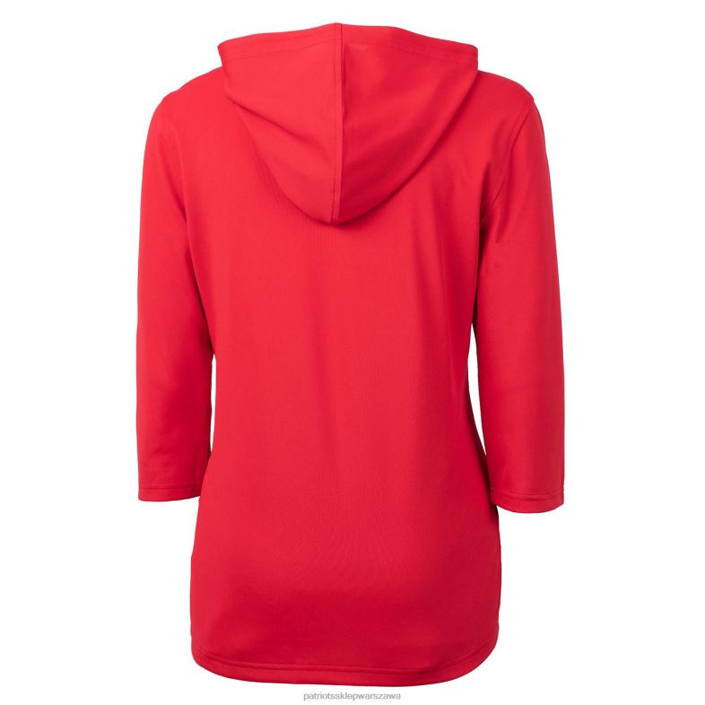 Patriots Jersey kobiety kuter & buck czerwona bluza z kapturem i suwakiem do połowy z kapturem, logo cnoty eco pique, rękaw 3/4 odzież 6RBB918
