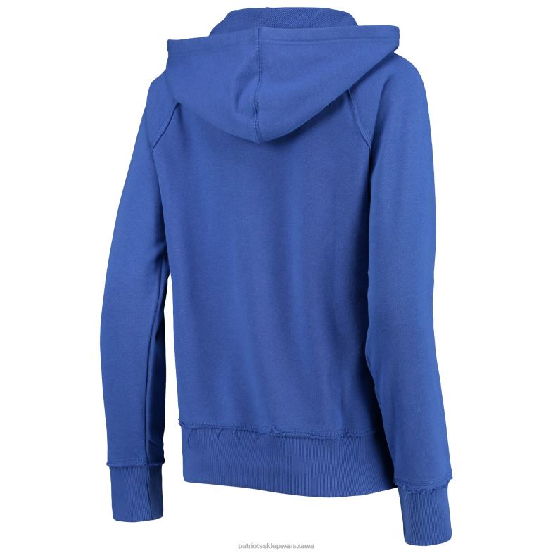 Patriots Jersey kobiety raglanowa bluza z kapturem typu fast food royal raw edge z wycięciem pod szyją odzież 6RBB2359