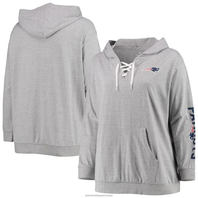 Patriots Jersey kobiety sznurowana bluza z kapturem fanatics w kolorze szarym melanżowym plus size odzież 6RBB2318