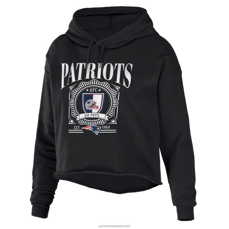 Patriots Jersey kobiety wear by erin andrews czarna bluza z kapturem z gąbki o skróconym kroju odzież 6RBB2349