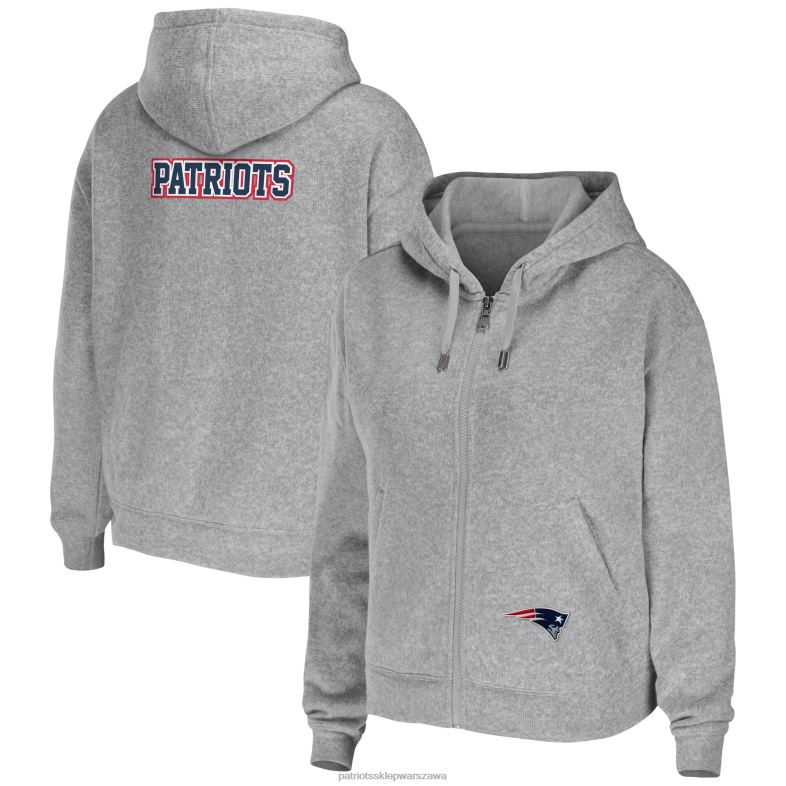 Patriots Jersey kobiety wear by erin andrews szara bluza plus size z kapturem i suwakiem na całej długości odzież 6RBB2422