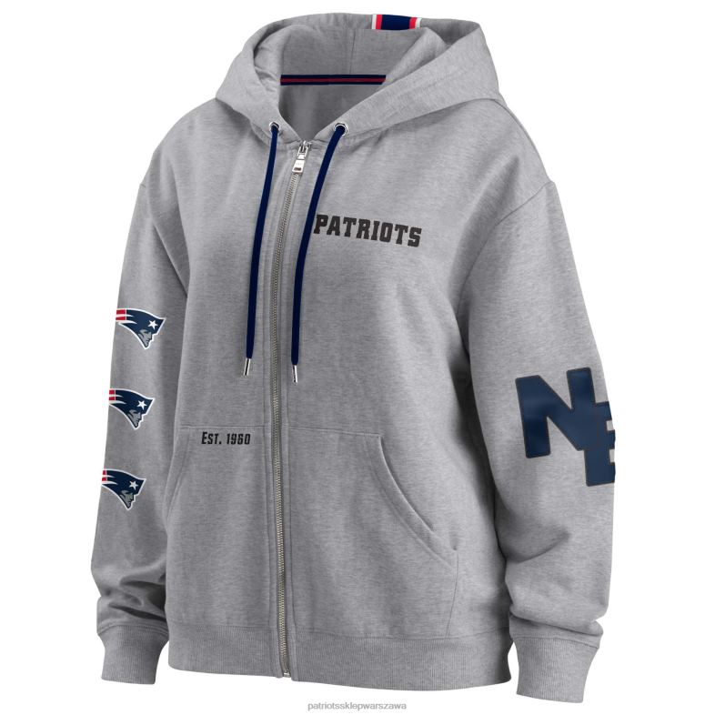 Patriots Jersey kobiety wear by erin andrews szara bluza z kapturem i suwakiem na całej długości odzież 6RBB2412