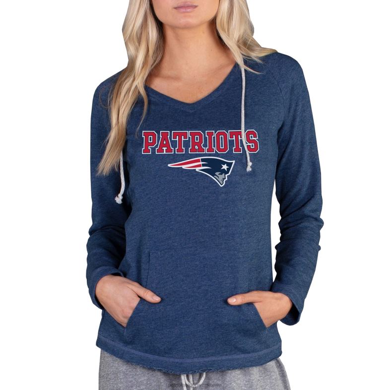 Patriots Jersey kobiety Concepts sport granatowy mainstreamowy top z kapturem i dekoltem w kształcie litery V z długimi rękawami odzież 6RBB2709