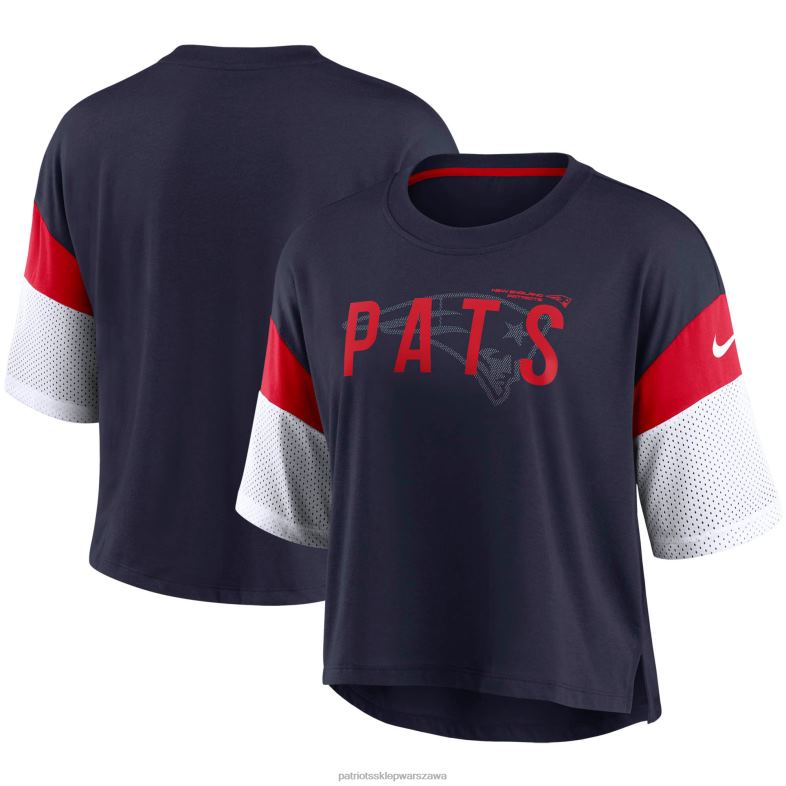Patriots Jersey kobiety granatowo-biały krótki top z mieszanki nici Nike Performance odzież 6RBB2798