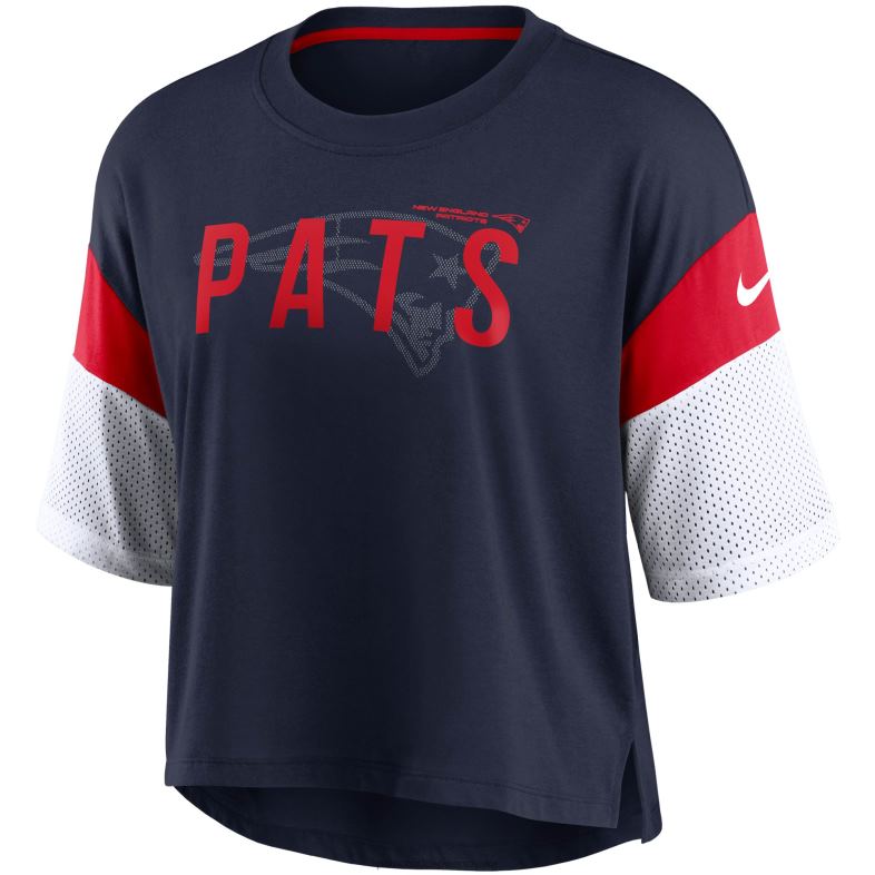 Patriots Jersey kobiety granatowo-biały krótki top z mieszanki nici Nike Performance odzież 6RBB2798