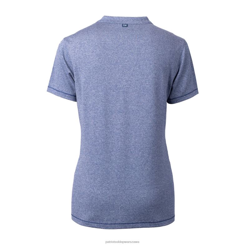 Patriots Jersey kobiety logo hełmu Cutter & Buck Heather Blue Drytec Forge Elastyczny top z wycięciem w kształcie litery V odzież 6RBB2649