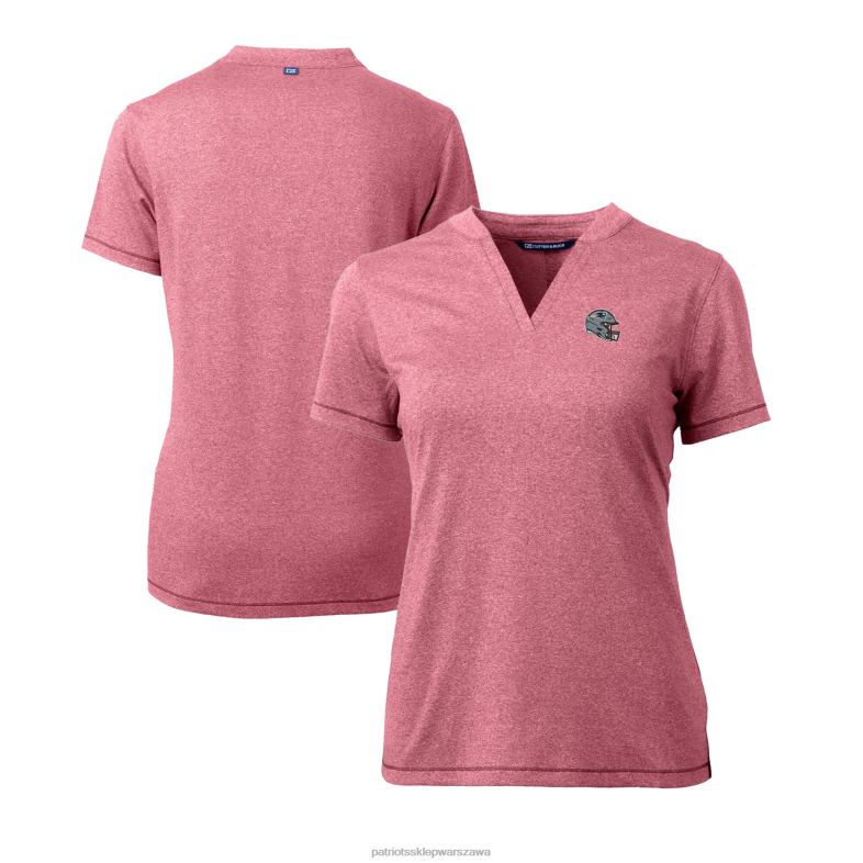 Patriots Jersey kobiety logo hełmu Cutter & Buck Heather Red Drytec Forge Elastyczny top z wycięciem w kształcie litery V odzież 6RBB2650