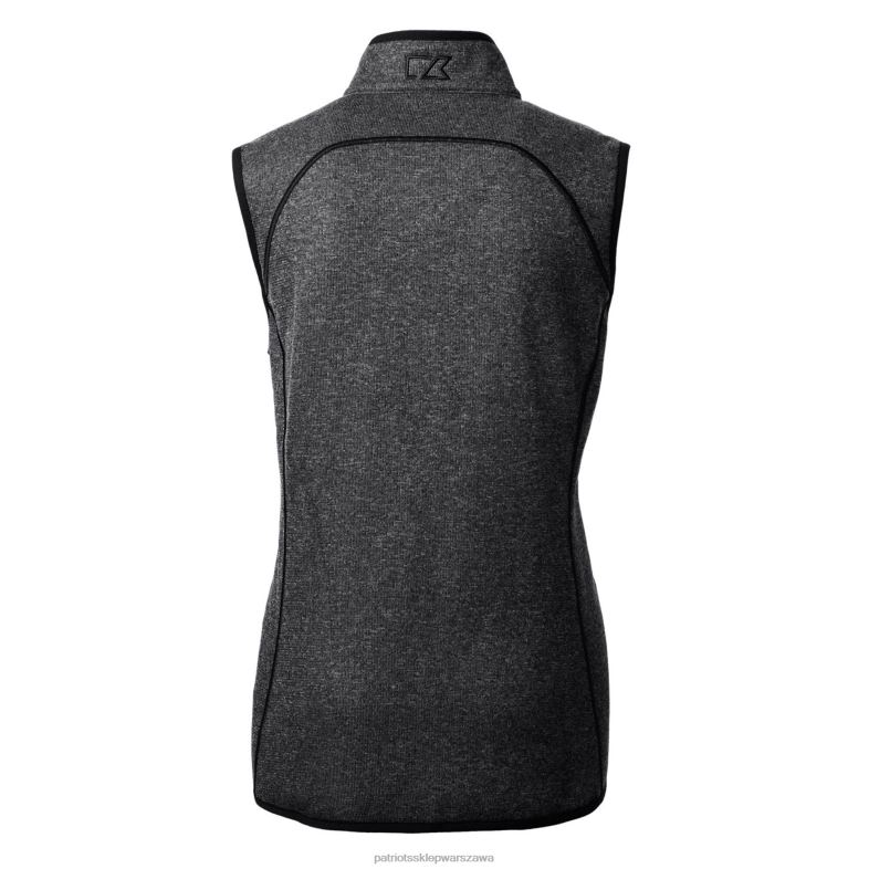 Patriots Jersey kobiety Cutter & Buck Heather Antracytowy węgiel drzewny Logo grota Podstawowy sweter z dzianiny polarowej Kamizelka z suwakiem na całej długości odzież 6RBB1008