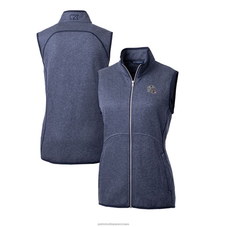 Patriots Jersey kobiety cut & buck granatowy hełm logo grota dzianinowa kamizelka z suwakiem na całej długości odzież 6RBB862