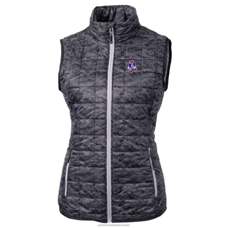 Patriots Jersey kobiety kuter & buck czarna kamizelka pikowana z logo Rainier primaloft z eko nadrukiem i suwakiem na całej długości odzież 6RBB1018