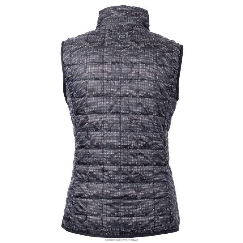 Patriots Jersey kobiety kuter & buck czarna kamizelka pikowana z logo Rainier primaloft z eko nadrukiem i suwakiem na całej długości odzież 6RBB1018