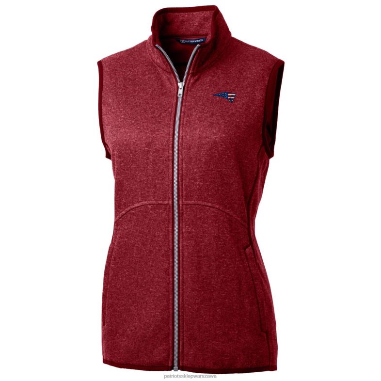 Patriots Jersey kobiety kuter & buck melanżowy czerwony grot podstawowy sweter z dzianiny polarowej kamizelka z suwakiem na całej długości odzież 6RBB995