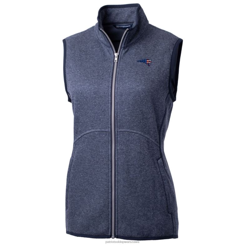 Patriots Jersey kobiety kuter i buck melanżowy granatowy grot podstawowy sweter z dzianiny polarowej kamizelka z suwakiem na całej długości odzież 6RBB1043